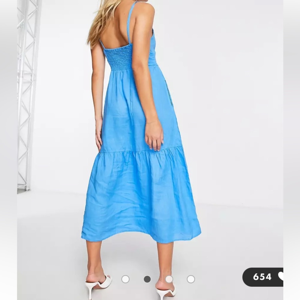 NWT MANGO 100% linen dress Blue XL Sold Out - Picture 5 of 5